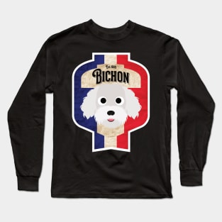 Bichon - Distressed French Bichon Beer Label Design Long Sleeve T-Shirt